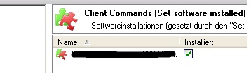 Hier ist die PC-Details Seite &quot;Client Commands&quot; unter &quot;Installierte Software&quot; zu sehen. Den Haken kann ich nicht rausnehmen, deinstalliert ist die Software aber.