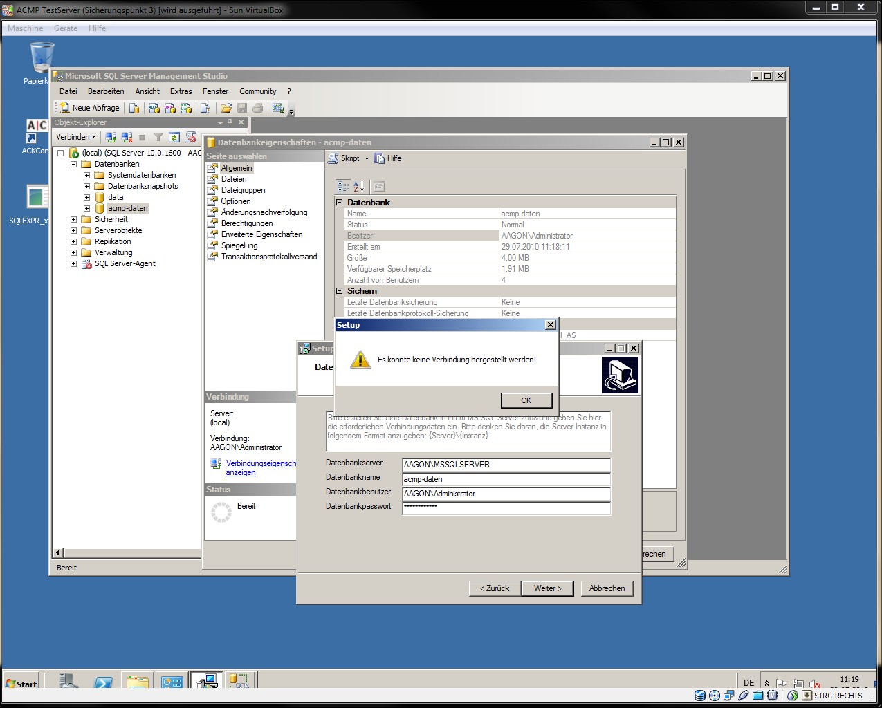 Screenshot vom Problem.